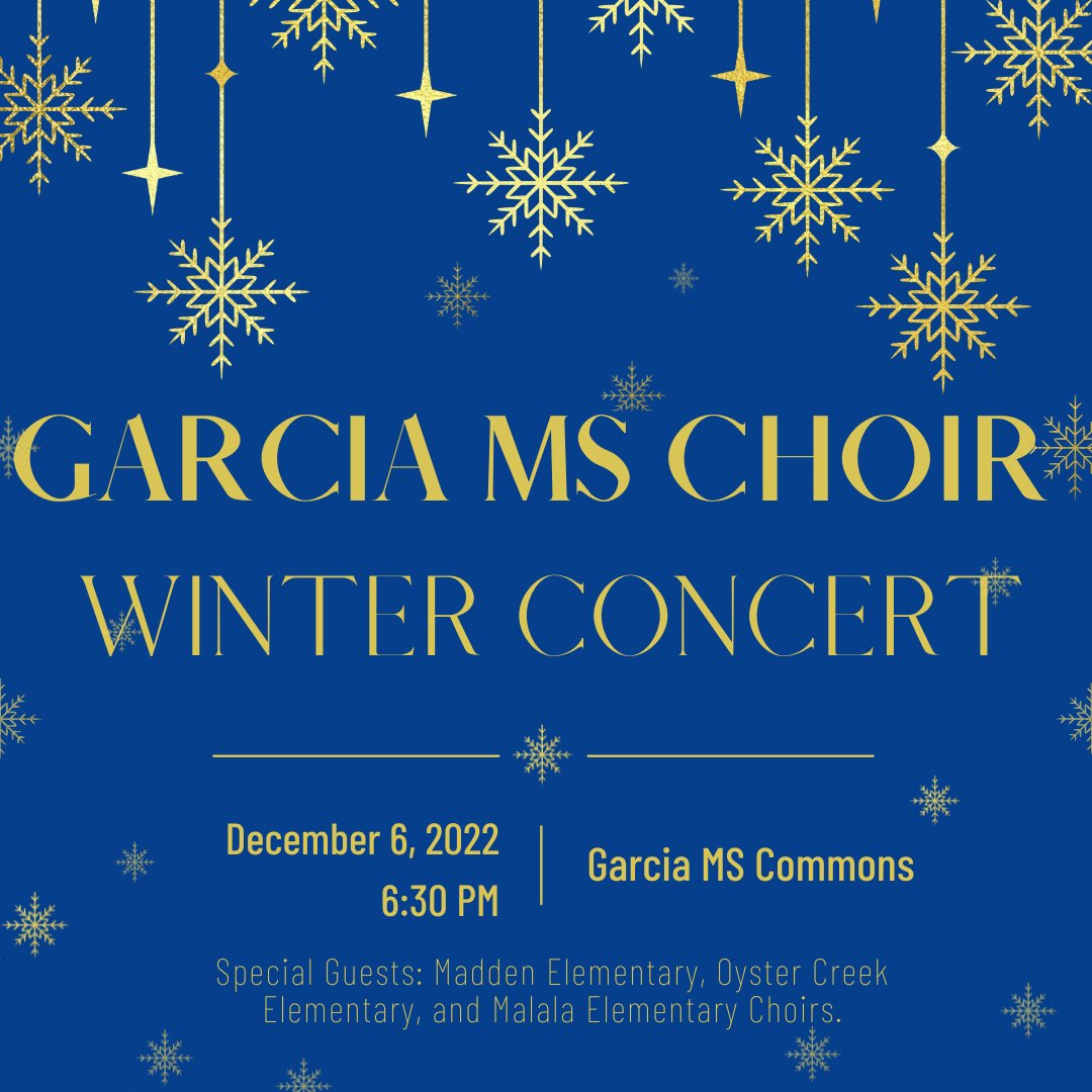 MGMS_Choir's tweet photo. Join us next Tuesday for our Winter Concert at Garcia Middle School at 6:30 PM. https://t.co/Ljw37iQb1b