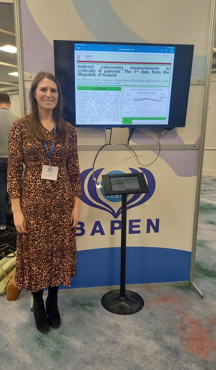 Well done to <a href="/CUH_Cork/">Cork University Hospitals</a> Senior Dietitian <a href="/KateMurphy00/">Kate Murphy</a> today <a href="/BAPENUK/">BAPEN UK</a> Annual Conference in Brighton 👏🏻 

Kate presented her and <a href="/claredam/">Clare Twomey RD</a>’s #research poster on “Indirect calorimetry measurements in critically ill patients: the 1st data from the Republic of Ireland” #BAPEN2022