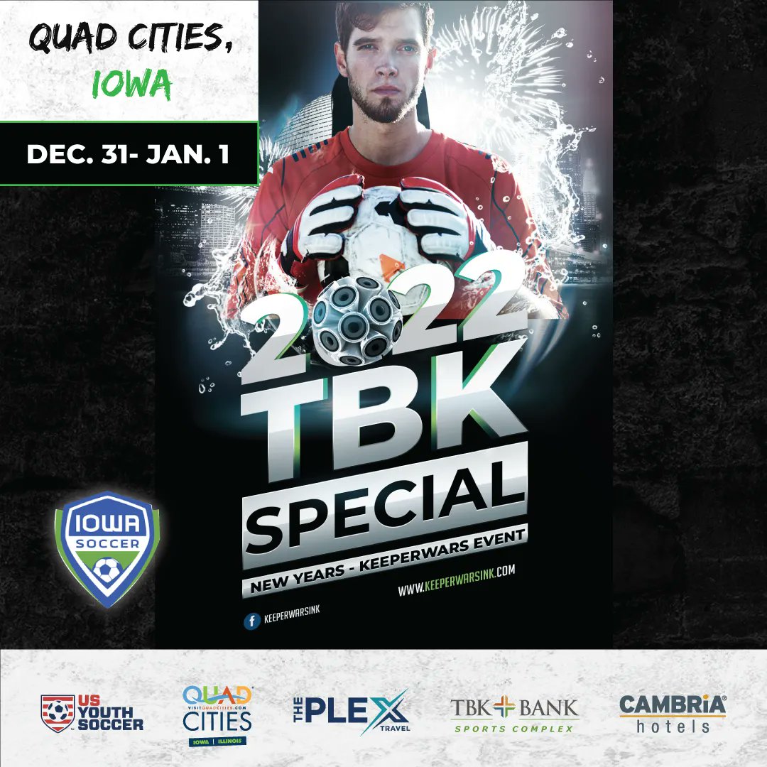 VisitQuadCities's tweet photo. Keeper Wars Ink City Tour is back at TBK Bank Sports Complex over the New Year's holiday!
Learn more and register at: https://t.co/xWusvbl3f9
@USYouthSoccer @BettendorfIA
#VisitQuadCities #KeeperWars #USYS #keeperwarsink #nationalqualifier #fearthekeeper #kwi #goalkeeperevent https://t.co/PEQjbnSykm