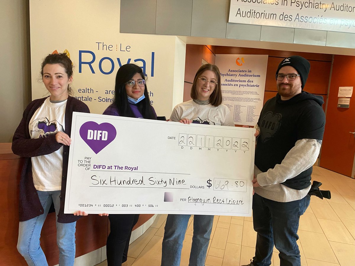 difdroyal's tweet photo. We’re sending a big THANK YOU to the @AlgonquinColleg Recreation &amp; Leisure Services Program! Through their cutest pet contest and bottle drive, $669.80 was raised for DIFD! Thank you for choosing to support youth mental health💜

#DIFD https://t.co/PzfhhAOnAA