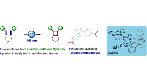 ChemEurJ's tweet photo. Organophotocatalytic [2+2] cycloaddition of electron-deficient styrenes (Walker et al. @johannes_walker @MaximGolfmann @uniGoettingen) #OpenAccess through #ProjektDEAL https://t.co/OqraPFgjPh https://t.co/DFHKpYbEwl