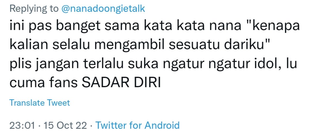 nominist bngst lu baca baik² tweet gue, ini base udh sering bgt INGETIN LU PADA BUAT GA NGULAH. giliran ku pada ngulah pada pake ava jm diingetin ga terima, nanti solo stannya jm speak up dikata IYADAH SI PALING SAYANG BIAS, nyatanya lu semua berperan besar bikin jm ke hate