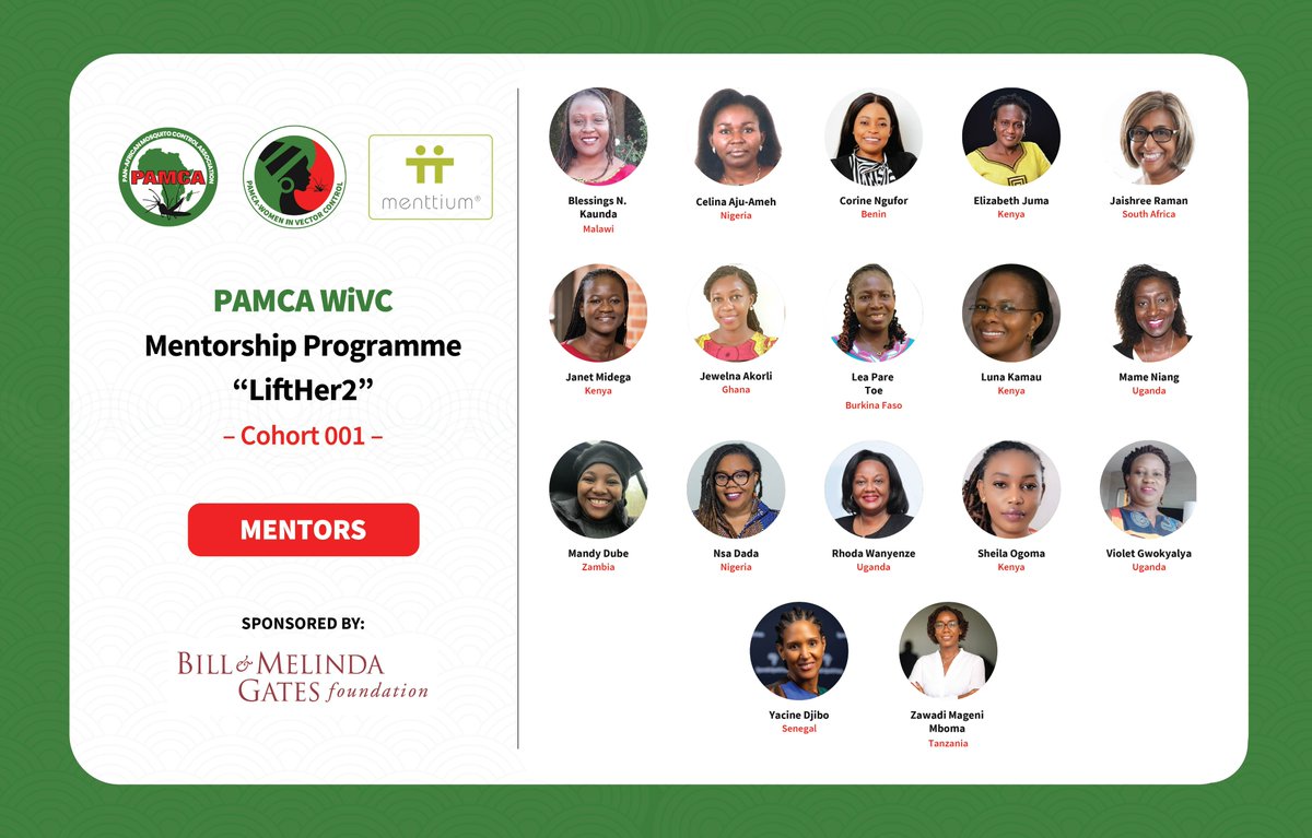 PAMCA - WiVC (@pamca_wivc) on Twitter photo We are delighted to introduce to you the mentees and mentors of the PAMCA WiVC Mentorship Programme "LiftHer2" - Cohort 001. This is a mentee-driven mentor-guided programme where mentors & mentees are matched to meet the much needed impact.
<a href="/pamcafrica/">PAMCA, Africa</a> @Menttium <a href="/gatesfoundation/">Gates Foundation</a> We are delighted to introduce to you the mentees and mentors of the PAMCA WiVC Mentorship Programme "LiftHer2" - Cohort 001. This is a mentee-driven mentor-guided programme where mentors & mentees are matched to meet the much needed impact.
<a href="/pamcafrica/">PAMCA, Africa</a> @Menttium <a href="/gatesfoundation/">Gates Foundation</a>