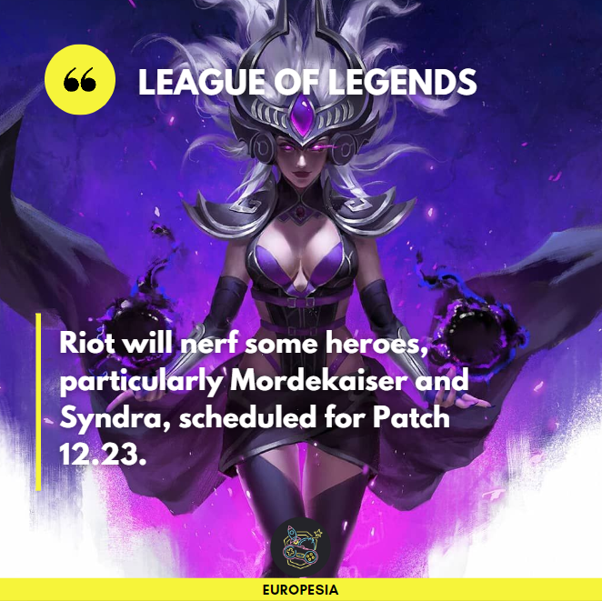Europesia1's tweet photo. Patch 12.23 will be released on Wednesday, December 7th.

#LeagueOfLegends  #leaguepatch #Europesia https://t.co/CBuMZkxl4C