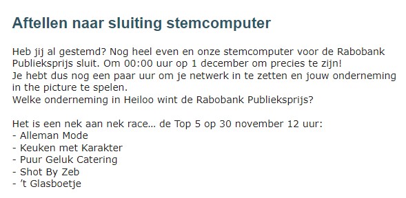 Het is echt een nek aan nek race. 
Wie gaat de Rabobank Publieksprijs winnen?
Stemmen kan nog tot vannacht:
ondernemendheiloo.nl/stem #rabobankpublieksprijs #ondernemendheiloo