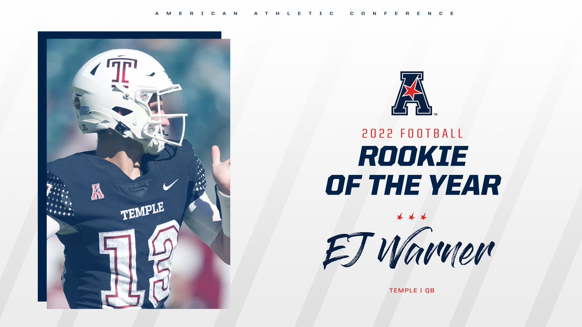 American Football (@american_fb) on Twitter photo 🏈Rookie of the Year🏈
E.J. Warner | <a href="/Temple_FB/">Temple Football</a>
Warner took over as the starter in the Owls third game and proceeded to post 3,028 yards on the season with 18 TDs. He finished fourth in The American in passing, averaging 275.3 yards per game 🏈Rookie of the Year🏈
E.J. Warner | <a href="/Temple_FB/">Temple Football</a>
Warner took over as the starter in the Owls third game and proceeded to post 3,028 yards on the season with 18 TDs. He finished fourth in The American in passing, averaging 275.3 yards per game