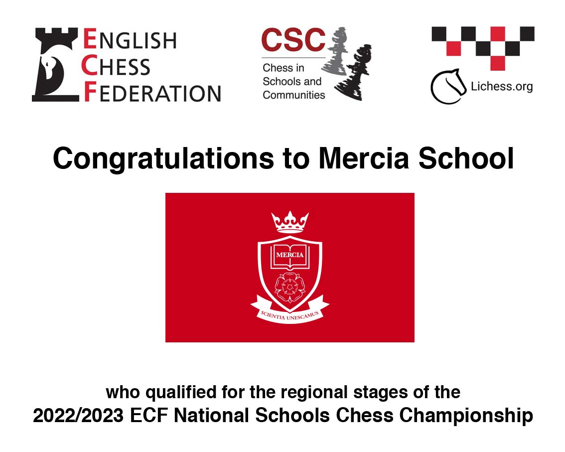 Chess in Schools and Communities (@schoolschess) on Twitter photo On Monday we hosted a qualifying tournament for the ECF National Schools #Chess Championship. The tournament was held on <a href="/lichess/">lichess.org</a>. Congratulations to the winners <a href="/MerciaSchool/">Mercia School</a> (Sheffield) who qualify for the regional stages of the tournament held in the Spring Term. On Monday we hosted a qualifying tournament for the ECF National Schools #Chess Championship. The tournament was held on <a href="/lichess/">lichess.org</a>. Congratulations to the winners <a href="/MerciaSchool/">Mercia School</a> (Sheffield) who qualify for the regional stages of the tournament held in the Spring Term.