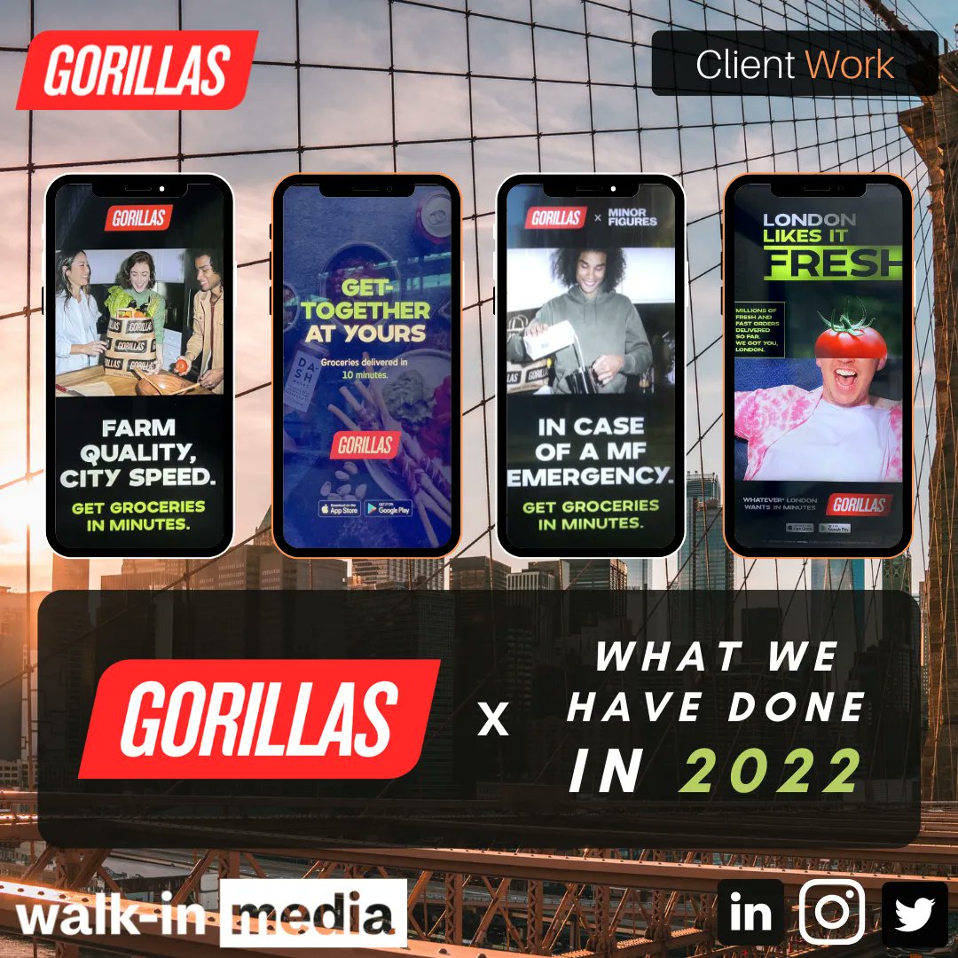 media_walk's tweet photo. Check out some of our client creatives for our activity with Gorilla’s this year! We ran activity across linear, OOH, radio, and digital throughout the year of 2022. 

Click the link in our bio for more. 

#marketingagency #MarketingStrategy https://t.co/V097XciKT3