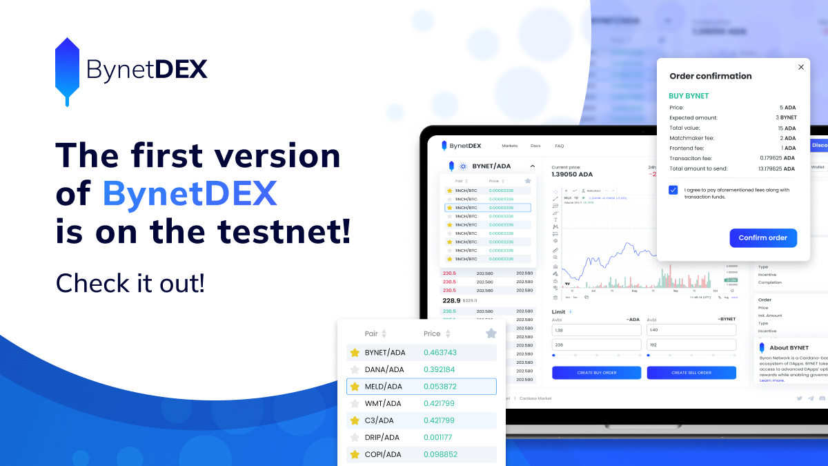 #ByronNetwork Community! We have an important announcement for you! The long-awaited step in the project's development has just happened: 🔥 The first iteration of #BynetDEX is on the testnet! 🔥 #Cardano #DeFi #Plutus #Haskel #DEX