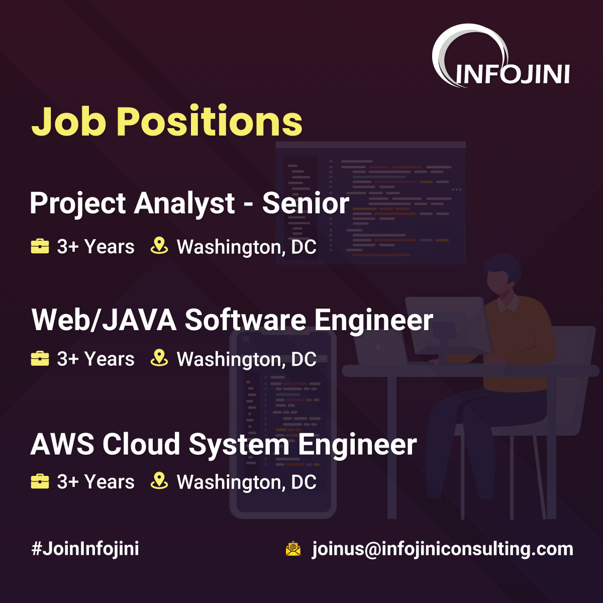 infojini_inc's tweet photo. New Jobs Alert!!

Apply now or share with someone you know who will be interested!

Share your updated resume at joinus@infojiniconsulting.com

#hiring #nowhiring #jobseekers #careers
#javaengineer #awscloudengineer #applicationdeveloper #desktopsupport

#JoinInfojini #Infojini https://t.co/lSi58TRJa3