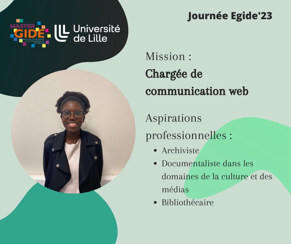 Journee_EGIDE's tweet photo. Aujourd'hui, nous vous présentons la troisième membre de l'équipe #Egide23 ! Voici Coumba, chargée de communication web.
#MasterGIDE #UniversitédeLille https://t.co/F7PY6WIMVs