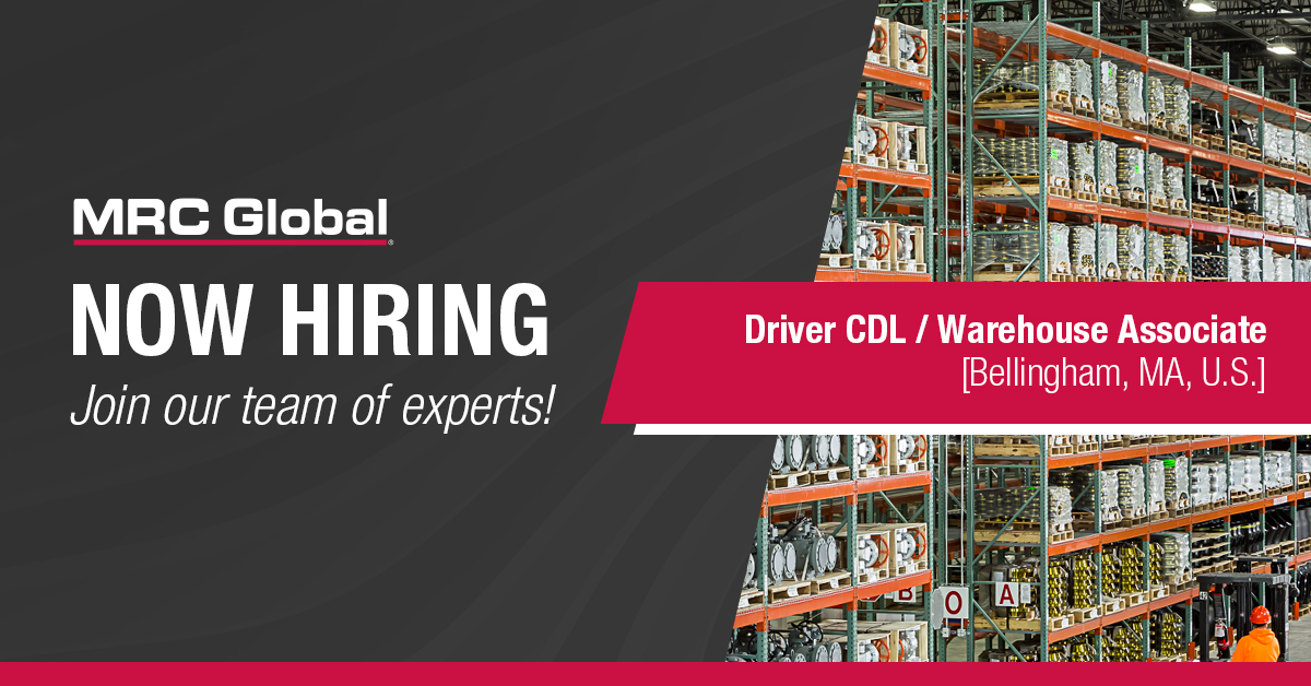 mrcglobal's tweet photo. Build a career at MRC Global! Apply to join our team of experts as a Driver CDL/Warehouse Associate in Bellingham, MA:  https://t.co/6zcKP0422M​
​
#MRCGlobalHiring https://t.co/Ge94AwE3uQ