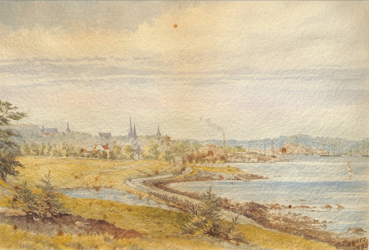 View from Point Pleasant Park looking north past Steele's Pond along Pleasant Street and harbour to south Halifax (1886)
Probably by Florence Rogers
watercolourworld.org/painting/view-… #halifaxns #pointpleasantpark