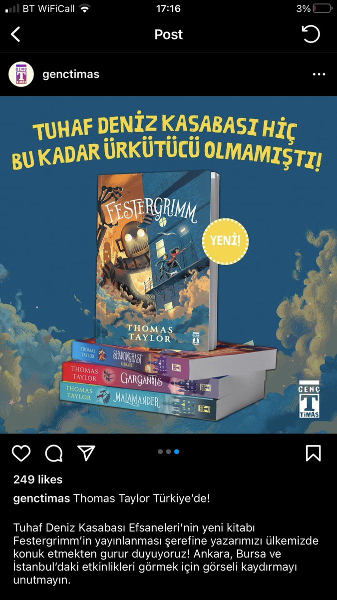 ThomasHTaylor's tweet photo. I’m off to Turkey, to help launch #FESTERGRIMM there. If, by any chance, you are anywhere near Istanbul, Bursa, or Ankara in the middle of December (might happen!) come along and say hi😎😸 https://t.co/r21DDwDGGQ