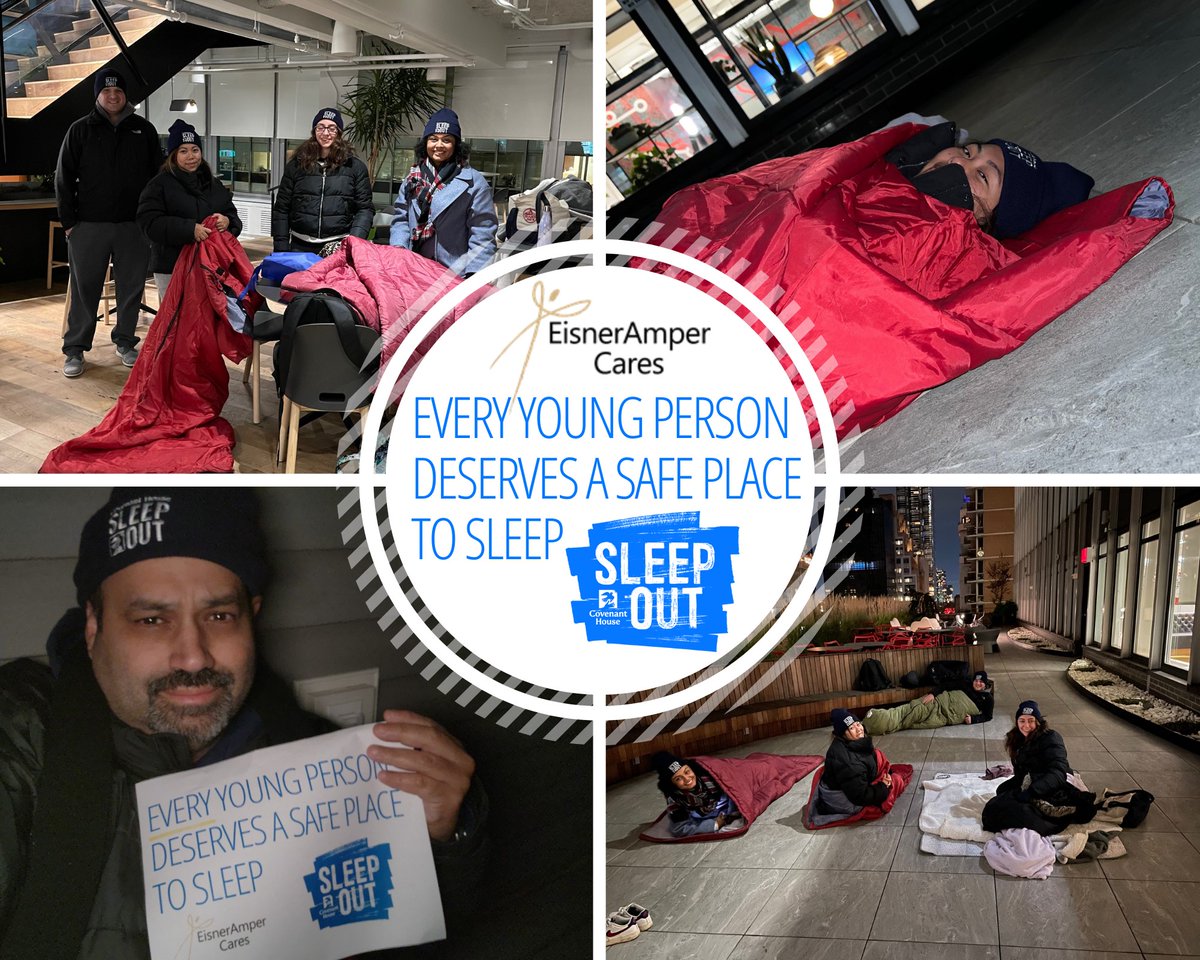 EisnerAmper's tweet photo. EisnerAmper participated in its first @CovenantHouse Sleep Out led by @jason_juliano to support and raise awareness for youth homelessness. Thank you Jason for sharing your story and leading the charge to end youth homelessness. https://t.co/zCczUyt9Ek https://t.co/vvmTSctadL