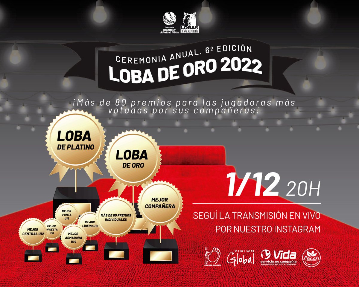 LOBA DE ORO 2022💥
Este jueves 1/12 a partir de las 20hs. Todo el plantel, cuerpo técnico y familiares junto a representantes del gobierno departamental y del área de deportes, daremos cierre a este año en la 6º Edición de la Ceremonia Loba de Oro.