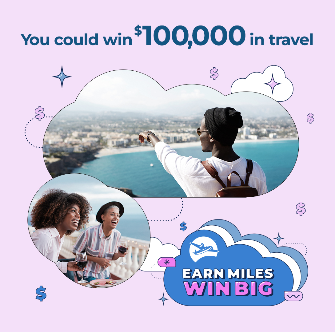You could win $100,000 in flight vouchers🥳

How to enter:
You get 1 automatic entry into the Grand Prize to draw for every Mile you redeem or earn at a participating partner during the contest. 
You can learn more at airmiles.ca/WinBig

Visit us today for a chance to win!