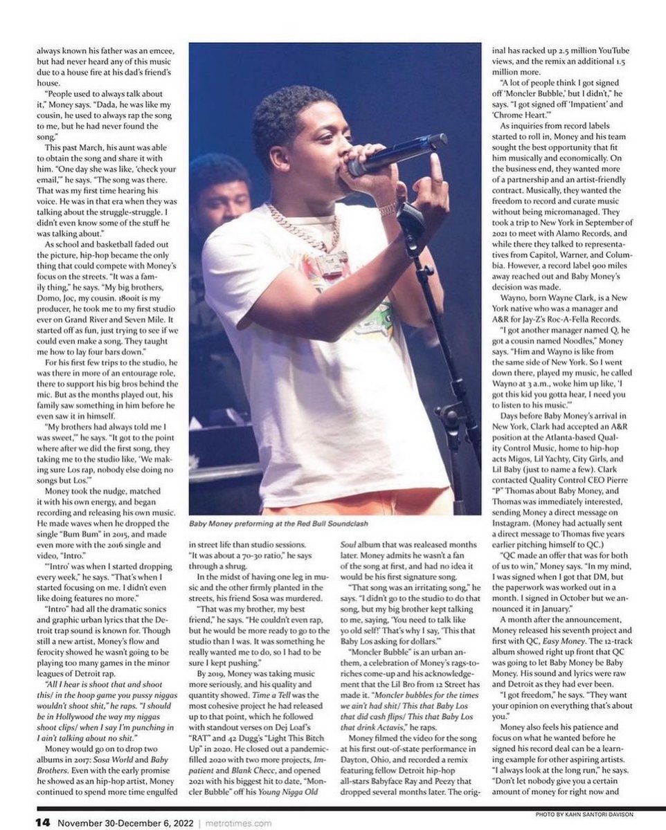 TellosMoney's tweet photo. we in the newspaper ๐๐ฝ๐ฅ๐ฅ this is LEGENDARY @moneyteam_baby in @metrotimes #3G #THRDEYE #QCtheLabel https://t.co/BybInJcDIG