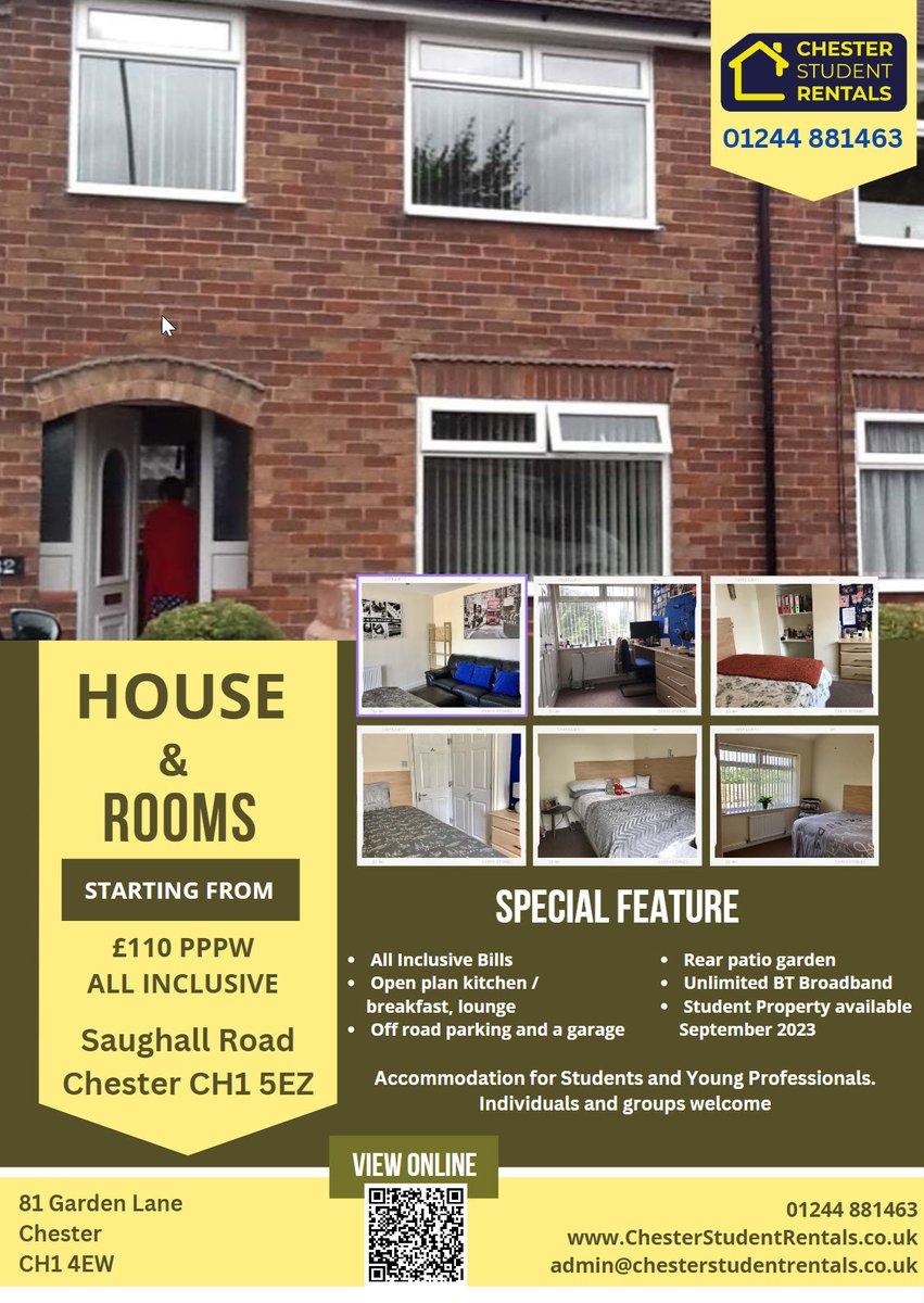 ChesterRentals's tweet photo. Four rooms are available for September 2023/24 132 Saughall Road is an immaculately presented four-bed student property with off-road parking and a garage. Spacious open plan kitchen/breakfast/lounge with double doors opening onto a patio garden.
#chesterstudents #chester #csr https://t.co/5womIs60Q6
