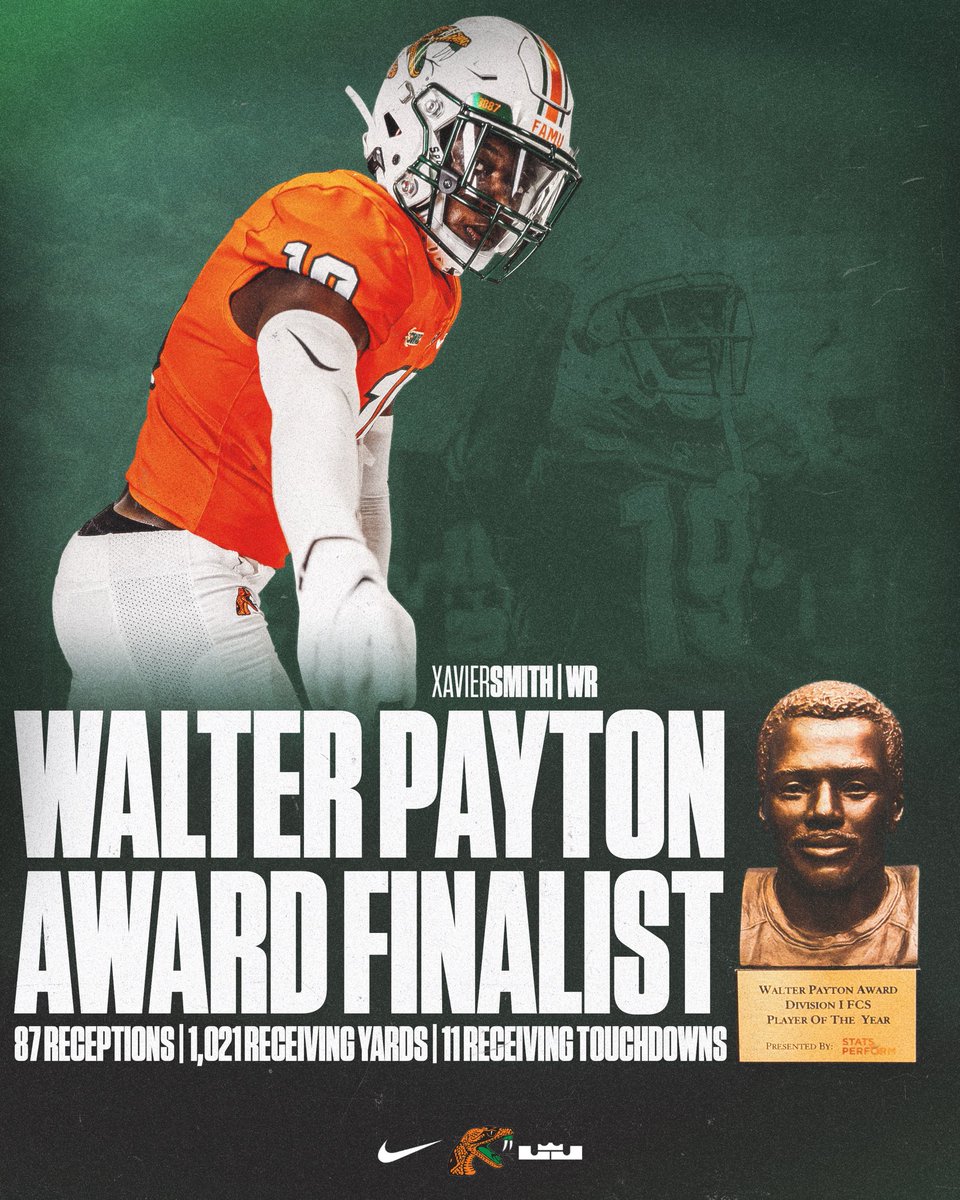 🏈#RidgeCommunityHS #PCGridiron #FAMU🏈
WR Xavier Smith
1st Team All-SWAC!
Walter Payton Award Finalist!