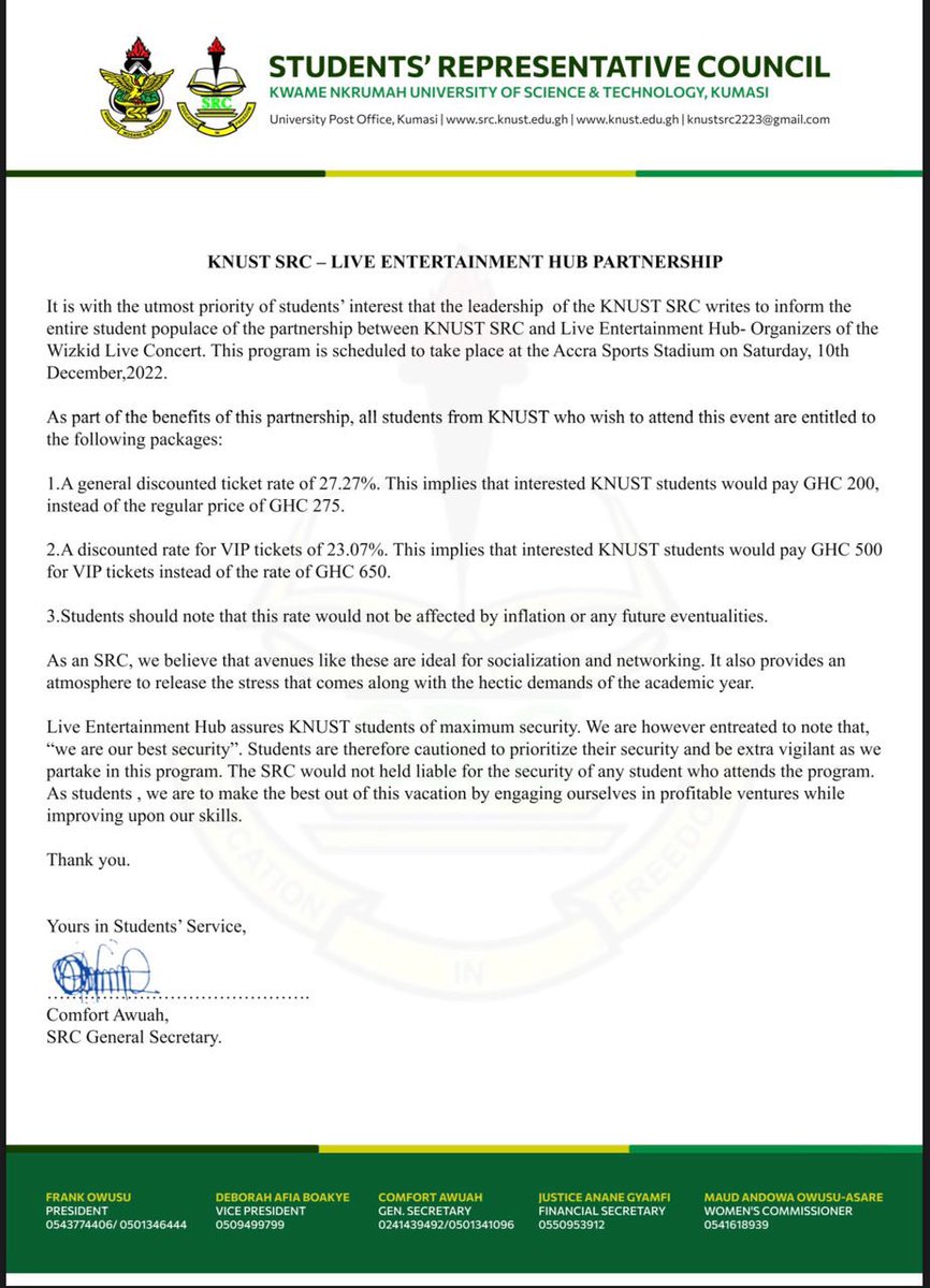 knust_src's tweet image. Public Notice To All Students Concerning The Wizkid Live Concert📌