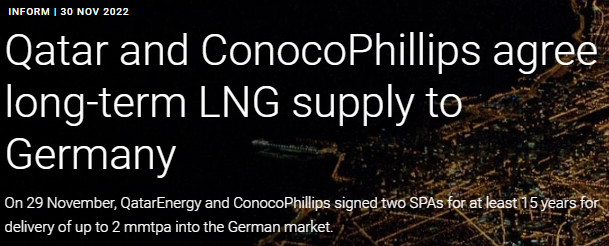 JefernoF's tweet photo. Le Qatar et Conoco ont signés un accord avec l'Allemagne pour l'importation de LNG : 2 mmtpa pendant 15 ans. https://t.co/W1o2MvXl5r