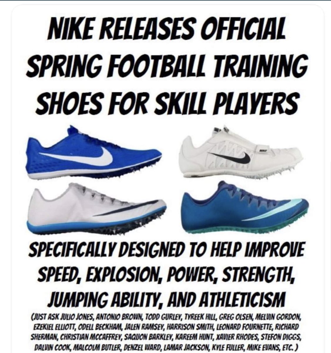 Attention Louisville Football Players.  Interested in getting faster?  Try out these “off season” cleats and join us on the track.