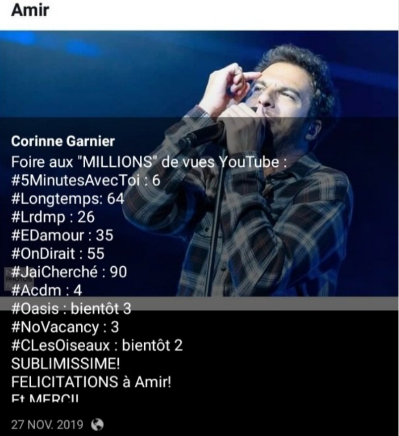 garniercorinne's tweet photo. @Amir_Off 👏
Foire aux Millions de vues YouTube
Progression depuis 11/2019
#5MavecToi : 13 (+7)
#Longtemps : 106 (+42)
#LRDMP : 31 (+5)
#EdAmour : 46 (+11)
#OnDirait : 71 (+16)
#JaiCherché : 107 (+17)
#acdm : 5 (+1)
#Oasis : 3.5 (+0.5)
#Novacancy : 4 (+1)
#Clesoiseaux : 3 (+1) https://t.co/FYw4Fbs9lP