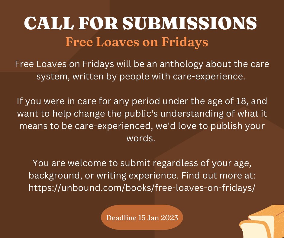 The call for submissions for Free Loaves on Fridays is NOW OPEN. Please share far &amp; wide!

📌Open to all CEP
📌 No entry will be turned away. Each will have a home in the book/online❤️
📌 No writing experience needed

More info (+ safeguarding tips) here: tinyurl.com/r2jxb7hw