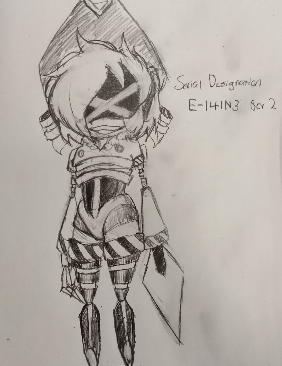 giroofficial's tweet image. About time I do this. After a long time, I&apos;ve finally drawn Serial Designation E-141N3 once again. However, slightly redesigned as well. 

It&apos;s still a dumb doodle lol

#MurderDrones
#MuderDronesOC