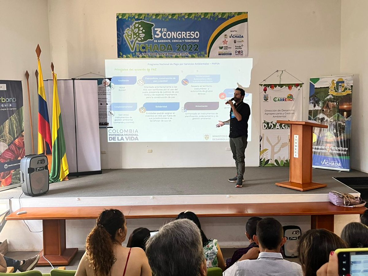 ONVSColombia's tweet photo. 3er. Congreso de Ambiente, Ciencia y Territorio en Vichada. 
En él la ONVS presentó el abordaje que se dará a la temática de Pago por Servicios Ambientales con enfoque principal en las organizaciones de base y a la Colombia Profunda
🇨🇴💚. https://t.co/Bg8zC2MPBb