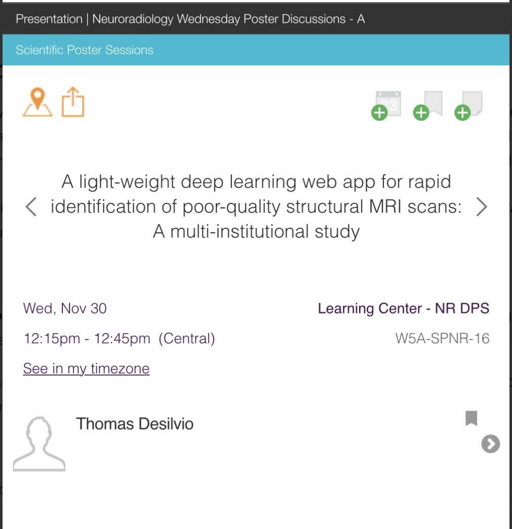 satishev's tweet photo. Join #INVentLab graduate student Thomas DeSilvio presenting three #RSNA2022 posters on novel #radiomics #AI for #RectalCancer as well as new #QC tools for #MRI.
TODAY at 12:15-1:15 in the Learning Center!
@Pallavi_Tiwari @AmitGupta_83 @AmirRSadri @virginiabhill @Purysko https://t.co/mAzkoZ3jql