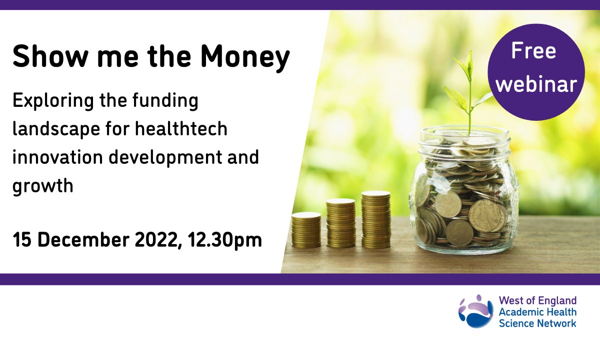 Calling all #HealthCare #Innovators and #SMEs! 

Interested in the different types of #Funding options available to you, including #Grants #Equity and #Debt?

Find out everything you need to know at our free interactive webinar on 15 December: weahsn.net/event/show-me-…