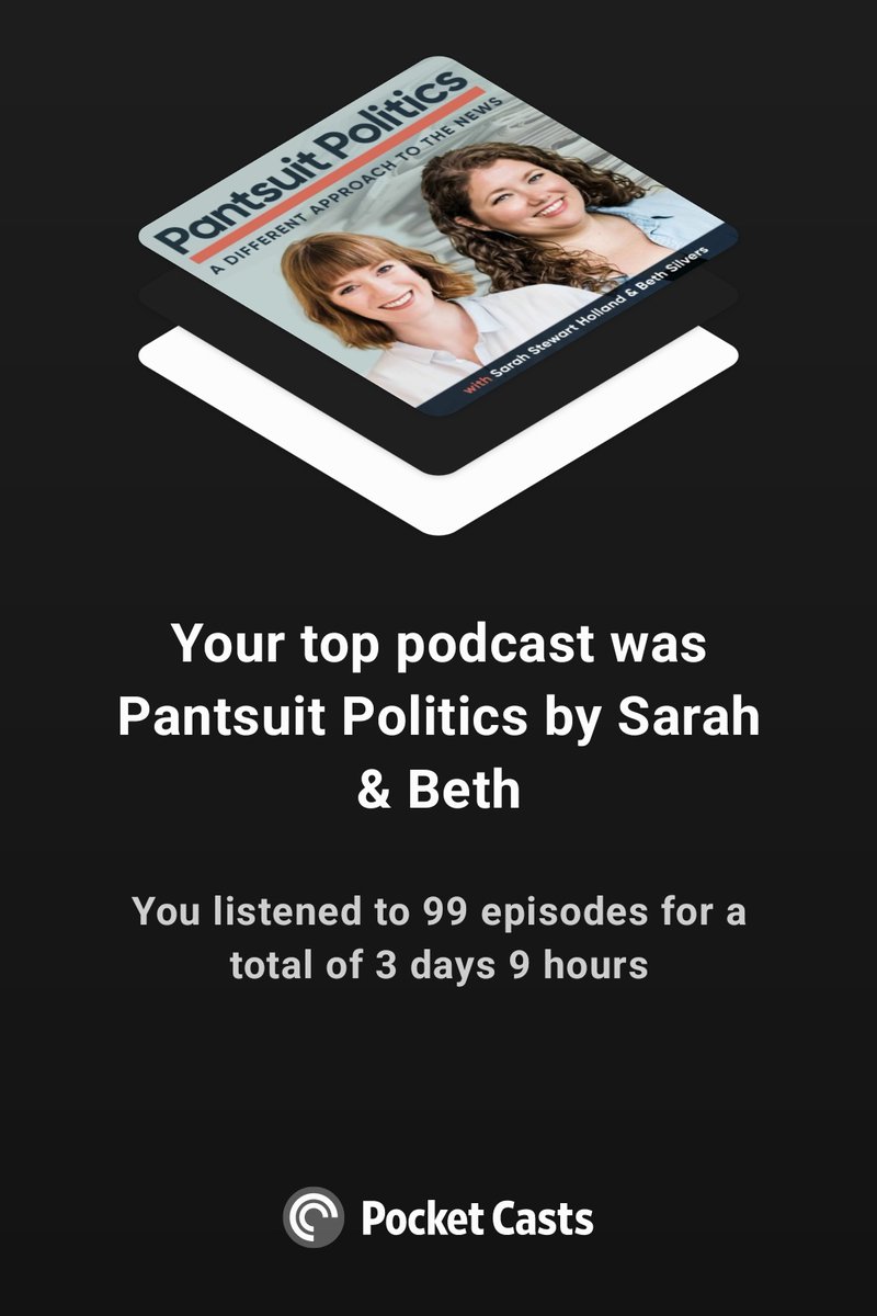 knbiggs7's tweet photo. I spent a total of 3+ days listening to @PantsuitPolitic this year and I'll say it was time well spent! Always thankful for Sarah and Beth and their kind, nuanced take on the world around us. ❤️ https://t.co/CisFRIHZQk
