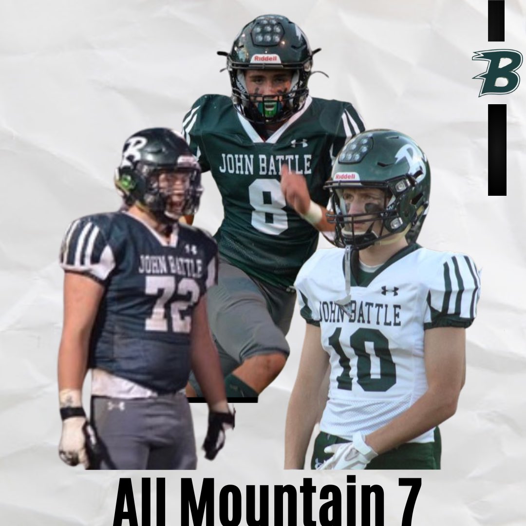 Our All Mountain 7 guys! 

Broadie Bailey- 1st Team WR/Returner
Brayden Emerson- 2nd Team DB
Jesse Owens- 2nd Team DL