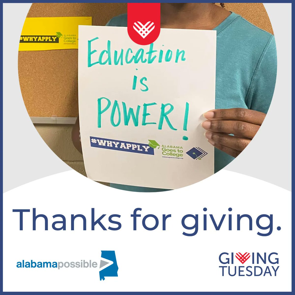 alabamapossible's tweet photo. THANK YOU for supporting Alabama Possible on #GivingTuesday. Together We Give. #alabamapossible #reimaginingprosperity #breakingbarriers https://t.co/ghBMgIPdE9