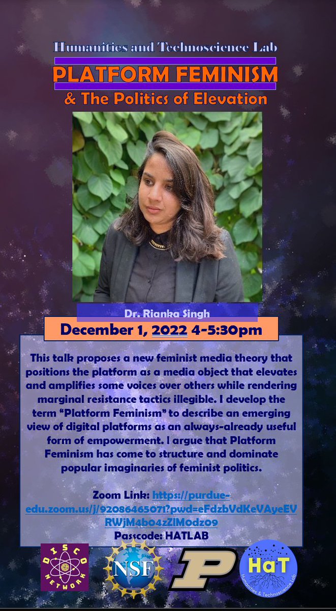 Webby Da Boy (@aarontheedial) on Twitter photo Please come and join us (virtually) for the <a href="/DISCOnetwork_/">DISCO Network</a> Humanities and Technoscience Lab Lecture Series with <a href="/riankasingh/">Rianka Singh</a> for her talk "Platform Feminism and the Politics of Elevation. Its Tomorrow December 1st 4-5:30. Zoom info on the poster!!! Please come and join us (virtually) for the <a href="/DISCOnetwork_/">DISCO Network</a> Humanities and Technoscience Lab Lecture Series with <a href="/riankasingh/">Rianka Singh</a> for her talk "Platform Feminism and the Politics of Elevation. Its Tomorrow December 1st 4-5:30. Zoom info on the poster!!!