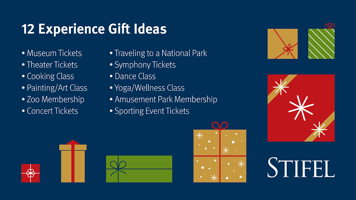 Stifel's tweet photo. Whether you’re trying to save money around the holidays, reduce clutter (or waste), or just focusing on thoughtful ways to make memories with your loved ones, gifting an "experience" may be a good option for you this holiday season. https://t.co/cd53lPXyjx