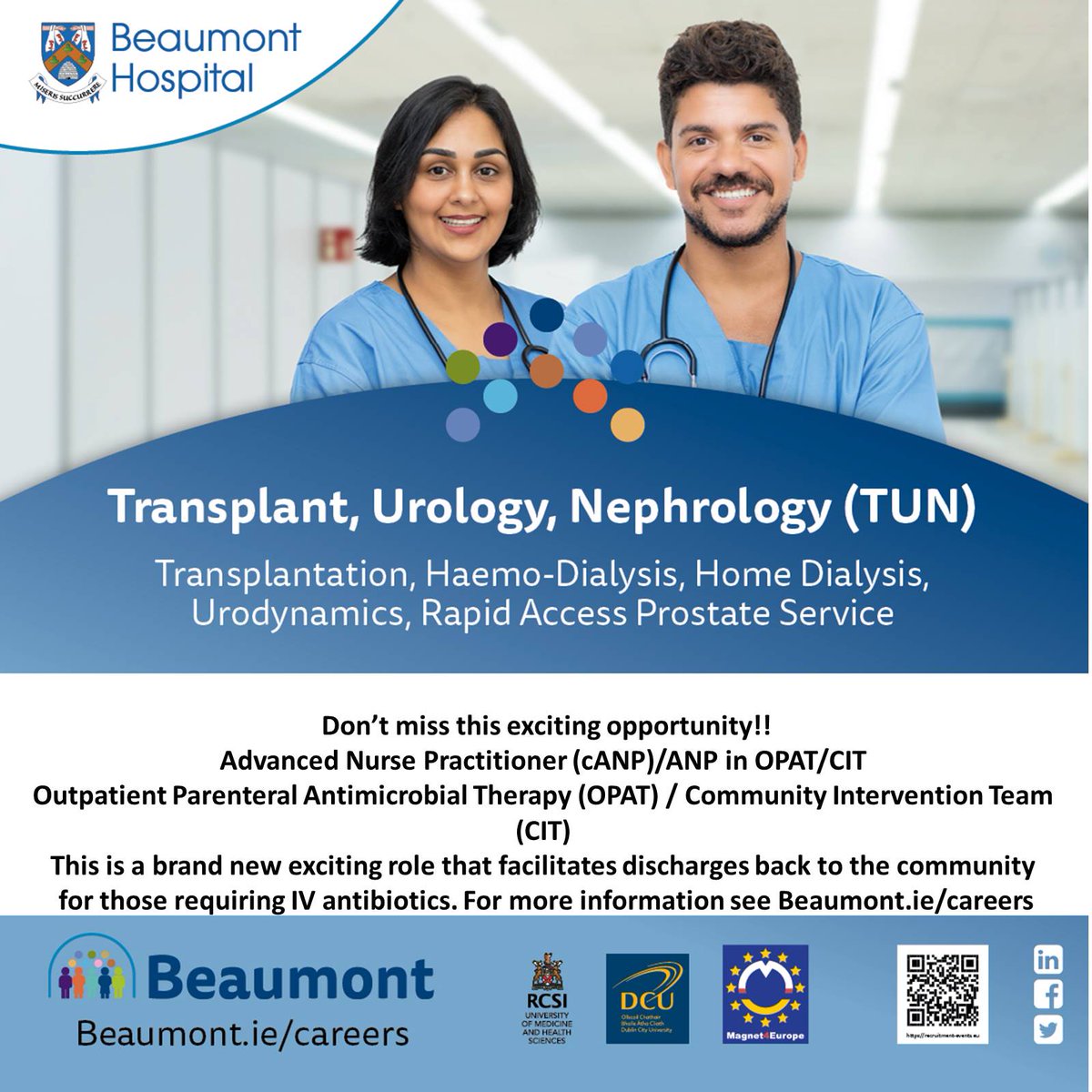 Exciting Nursing opportunities in our TUN (Transplant, Urology, Nephrology) Department. For more details on these and other roles within Beaumont Hospital see link - …ontcareers-beaumonthospital.icims.com/jobs/intro?has…