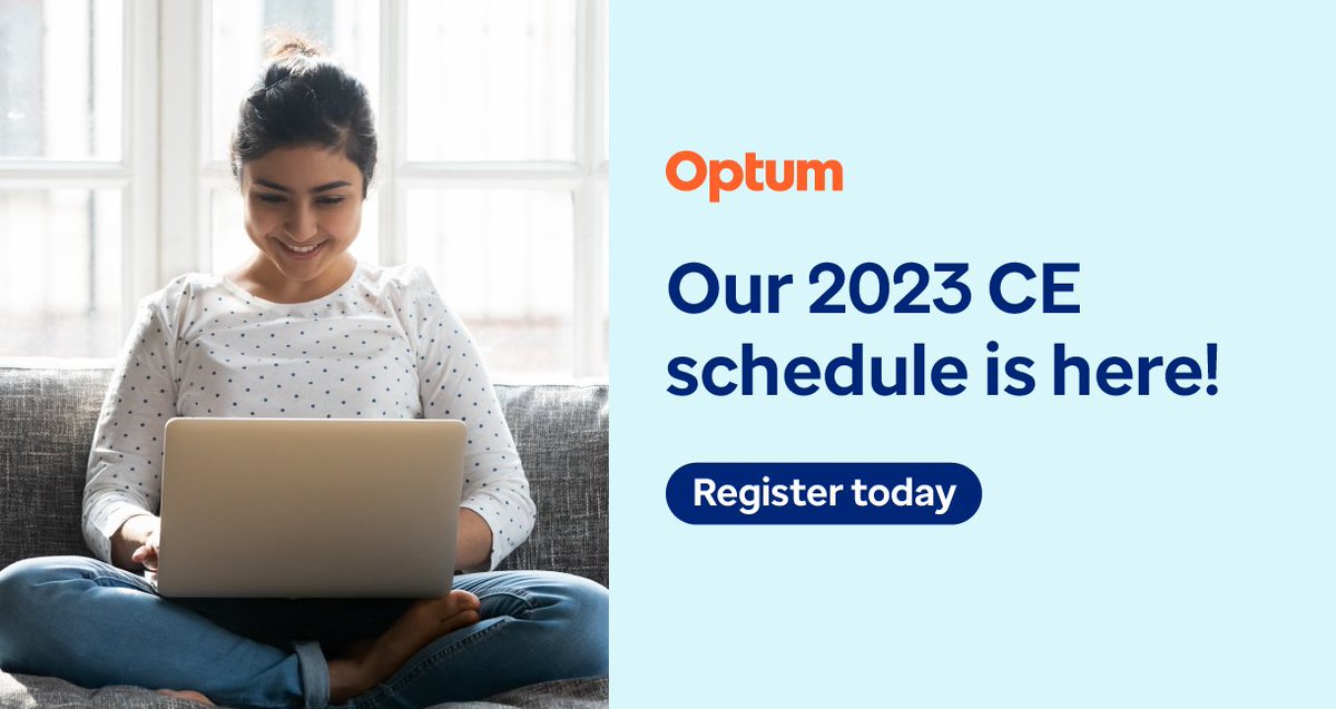 12 opportunities to earn CE from Optum in 2023!

Click the link below to register for one or many of our 2023 CE webinars: spr.ly/6019MC0gZ 
#workerscomp #continuingeducation #2023CE