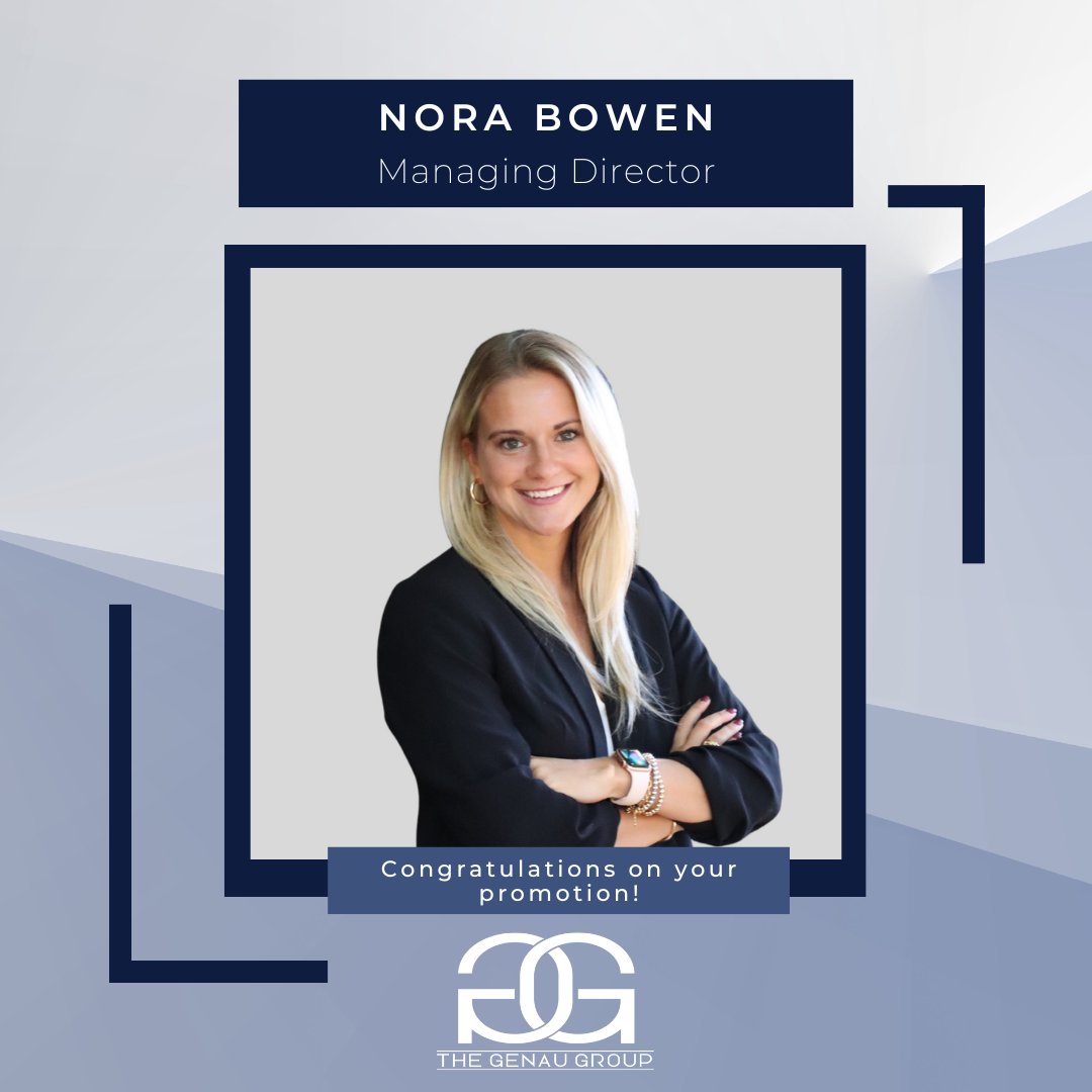 Join us in congratulating Nora Bowen on her promotion to Managing Director! Everyone here at The Genau Group appreciates you and wishes you good luck in this new position, Nora!  #TheGenauGroup #Congratulations