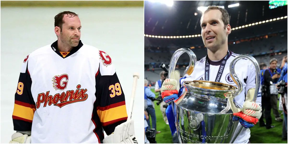 Did you know that former <a href="/Arsenal/">Arsenal</a> goalkeeper Petr Čech is currently playing semi-professional hockey as a goalie for UK team Chelmsford Chieftains in the NIHL South Division 1 ? 

Petr grew up playing hockey as a kid &amp; decided to give it a go after he retired from football. 1/3