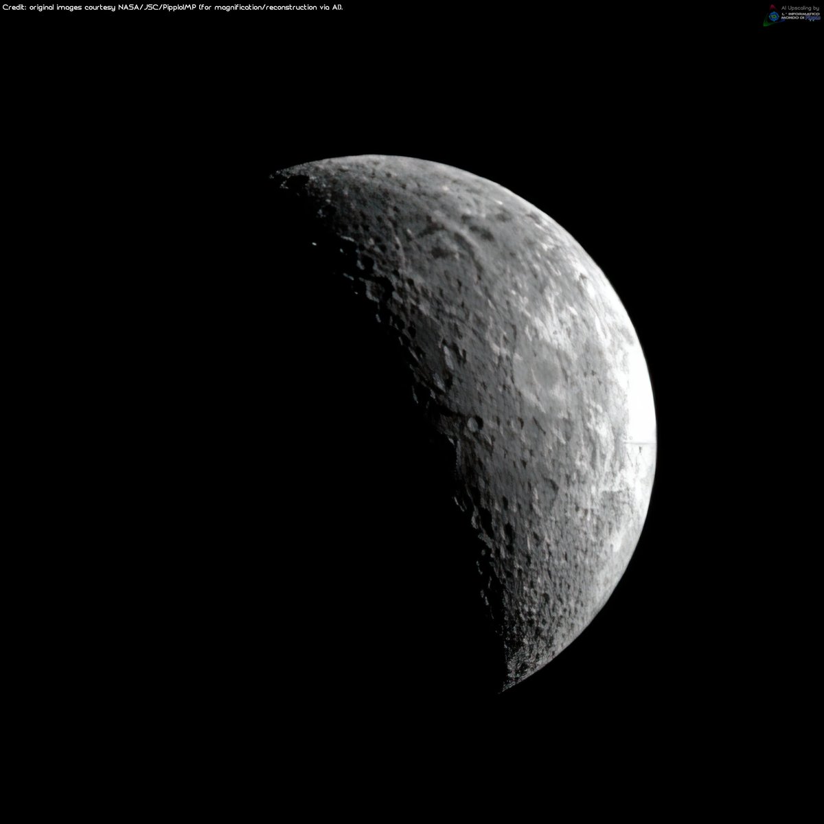 LPipplo's tweet photo. The #Earth's system as seen on the 13th day of #flight from the #Orion for the #NASA's #Artemis1 mission. I also show some pictures, of the #Moon, as seen on the 6th and 11th days of flight. All photos are enlargements by our #artificial_intelligence model.
๐Yours #Pipplo. https://t.co/NsZiybVWP1