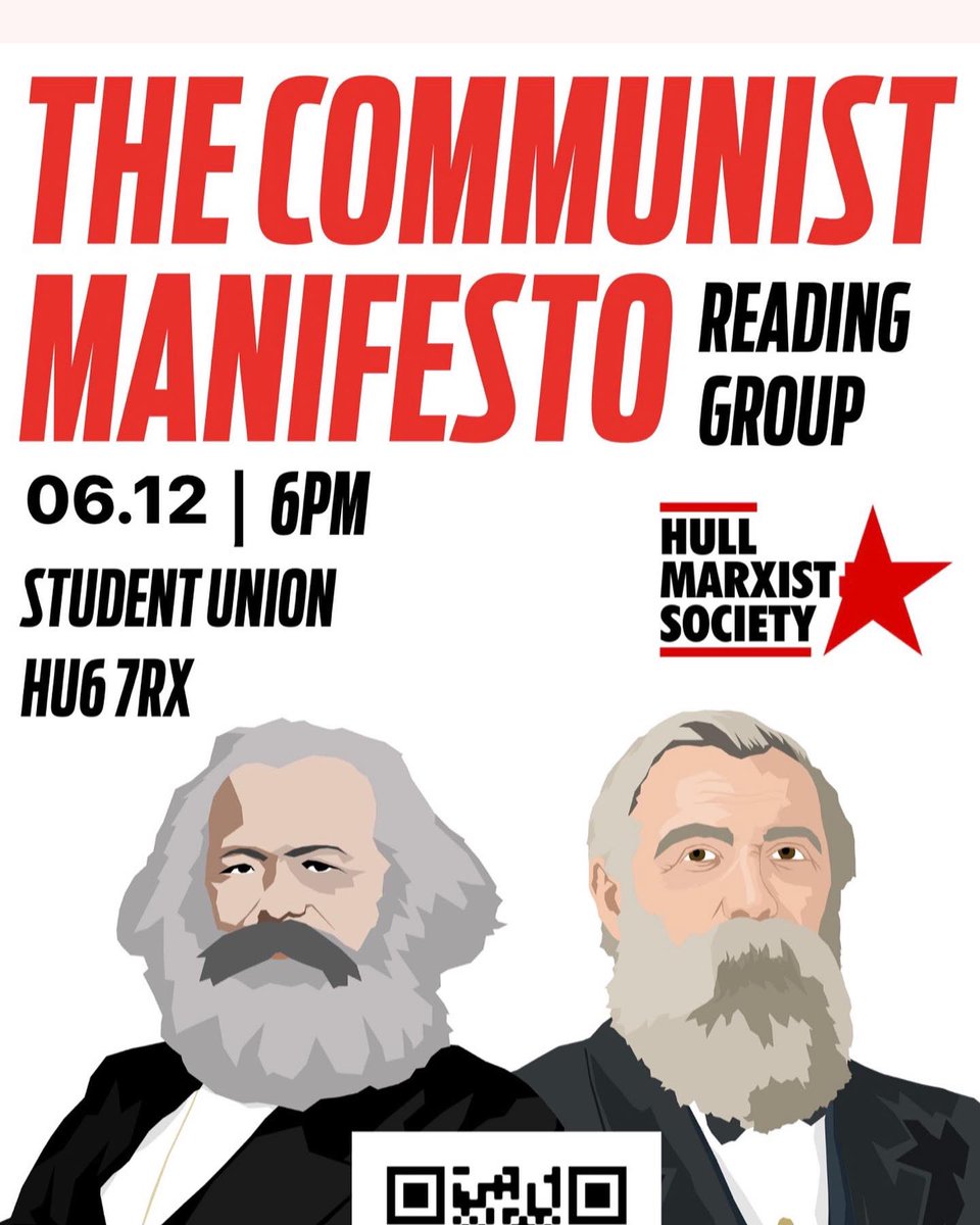 HullCommunists's tweet photo. TUESDAY , 6pm , SU 🚩
Next meeting is our final reading group on the manifesto, covering chapters 3/4 !
#marxist #hull #hulluni #hullsociety #hullstudent #student #hullpolitics #marxiststudent #socialism https://t.co/uojTKuk2l2