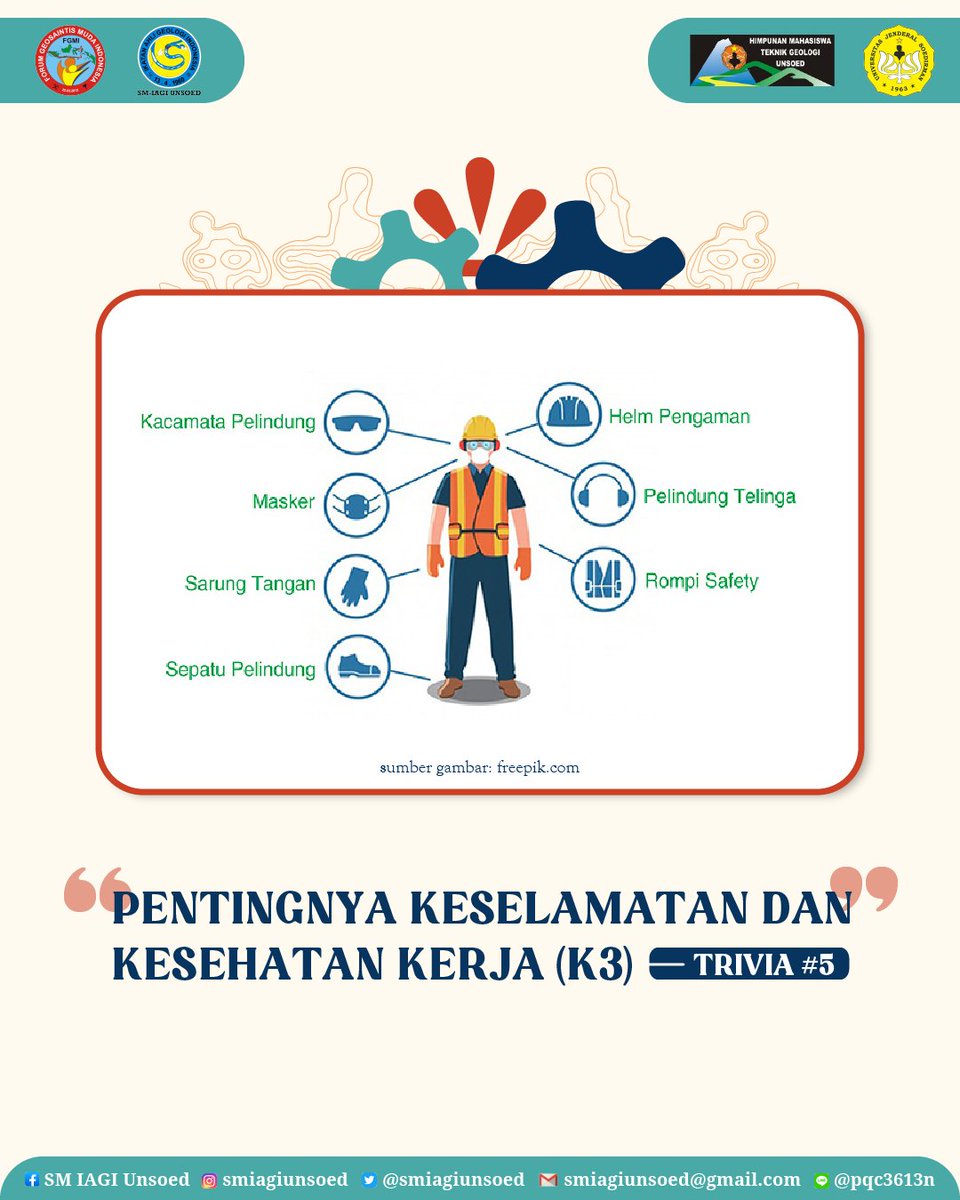 SMIAGIUnsoed's tweet photo. [TRIVIA #5 : Pentingnya Keselamatan dan Kesehatan Kerja (K3)]

Akhirnya Trivia hadir kembali dengan informasi yang menarik dan bermanfaat! Pada Trivia #5 kali ini kita akan membahas Keilmuan, Keselamatan, dan Kesehatan Kerja (K3), nih! https://t.co/bcIxEkowpO