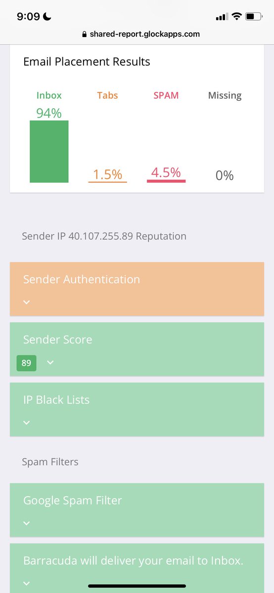 NickAbraham12's tweet image. same inbox with Mailmonitor and GlockApps. 

Two totally different results 

Ran a manual test with this inbox to 3 different google accounts - all spam

Glock Apps inbox placement test is so inaccurate - would not recommend