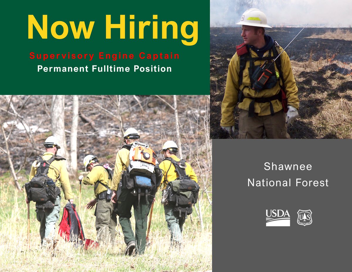 ShawneeNF's tweet photo. Heads Up we have a job opening coming up - Permanent wildland fire position, Supervisory Engine Captain. Application period is Dec. 7 through Dec. 16th. For more information visit: https://t.co/y5VwJOFROU
#ShawneeNationalForest #Hiring #FSJobs https://t.co/HaHexml1RW