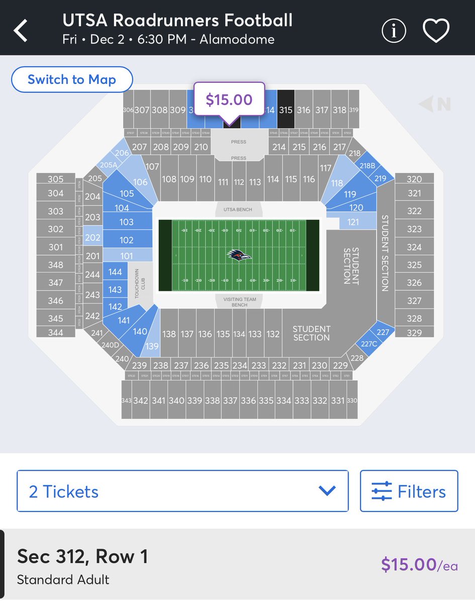 Ernie_Zuniga's tweet photo. Upper level seats behind the @UTSAFTBL bench have just opened up for Friday night’s game at the @Alamodome🎟️🎟️ This will help @CoachTraylor get closer to his goal of a crowd of 45,000+🤙🏈🏆 Lower bowl has a capacity of around 33,500. https://t.co/ZI5TQbokcI