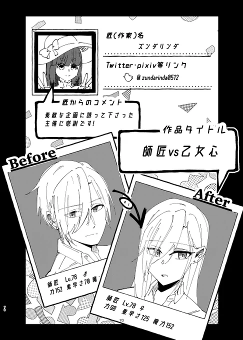 ズンダリンダ「師匠VS乙女心」
アンソロジーに6P寄稿&amp;表紙担当させていただきました!素敵なアンソロジーを企画してくれた主催に感謝です✨✨
#C101TSFビフォーアフターアンソロジー 