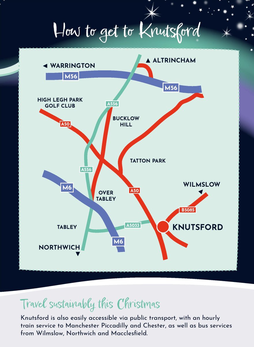 ℹ️ How to get to Knutsford for our Christmas Market this weekend 🗺️
🚗If you are coming by car please use the free park and ride bus service going between the market and Booths Park car park🚌